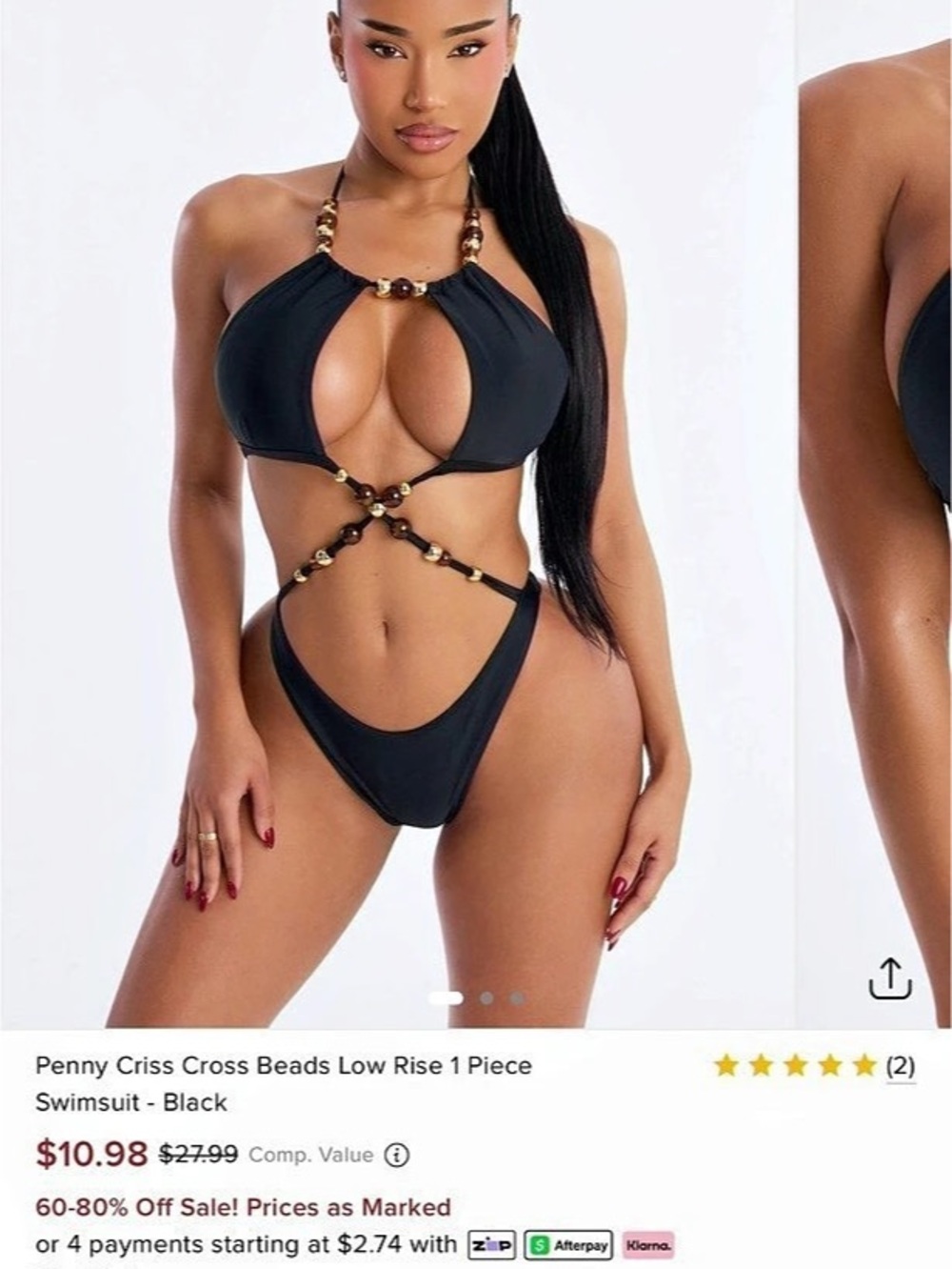 Fashion nova Low Rise 1 Piece Swimsuit Black One